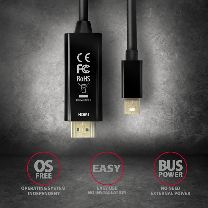 EAN 8595247906090 - Axagon RVDM-HI14C2 Mini-DisplayPort zu HDMI Adapterkabel 4K/30 Hz 180 cm lang - Kabel - Digital/Display/V imagen 5