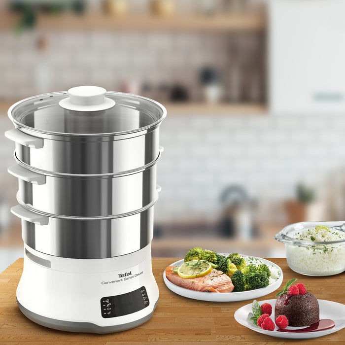 EAN 3045387247775 - Tefal Convenient Series Deluxe VC502D vaporizador 3 cesta(s) Encimera 900 W Acero inoxidable, Blanco imagen 10