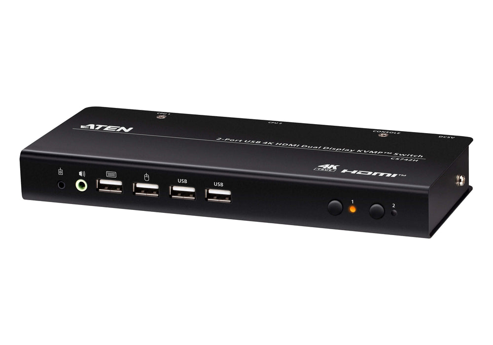 Conmutador Kvm  2 Puertos Hdmi 4k Usb 2.0 Para Dos Pantallas  Aten-Aten-742h