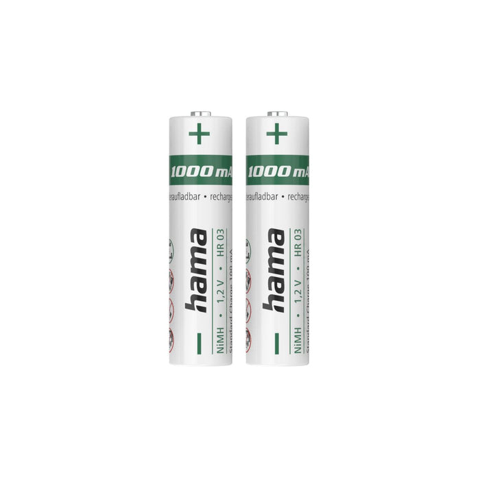Hama Pack De 2 Pilas Recargables Aaa - Nimh - Voltaje 1.2v - 1000mah - Blanco