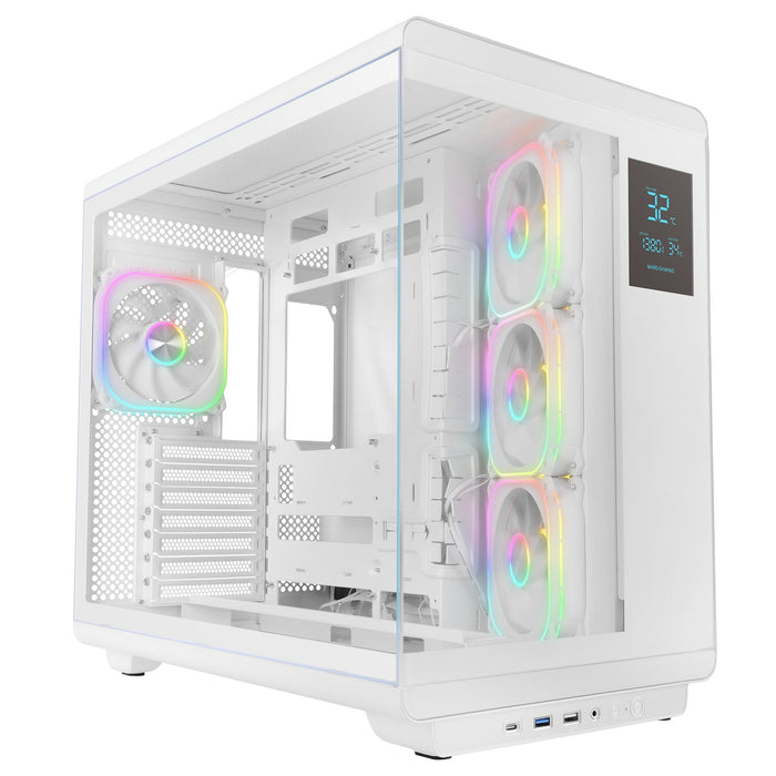 Caja Pc  Atx Mars Gaming Mc-Revpro Pantalla Lcd 4.3" Cristal Templado 4x Ventiladores Argb Blanco