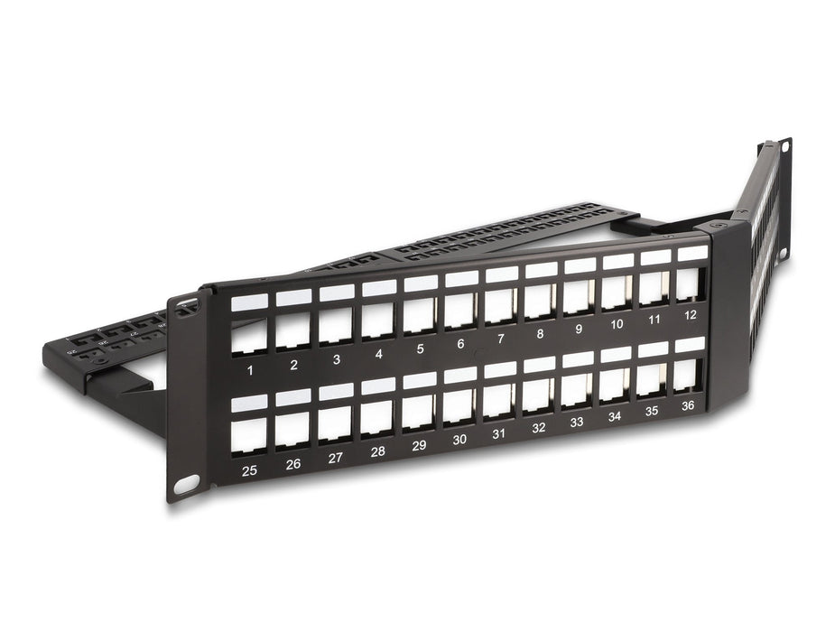 Delock 19 Keystone Patchpanel 48 Port Mit Entlastungsschiene 2 He Gewinkelt Schwarz