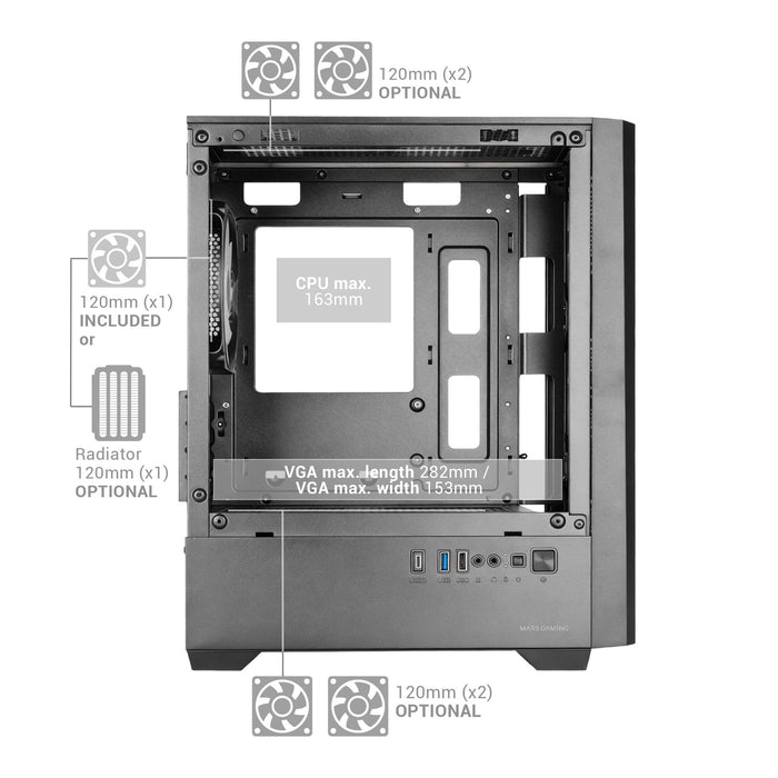 Caja Pc  Micro Atx Mars Gaming Mc-Vectorw Gpu Max 282mm Cristal Templado Mesh Argb Usb-C Blanco