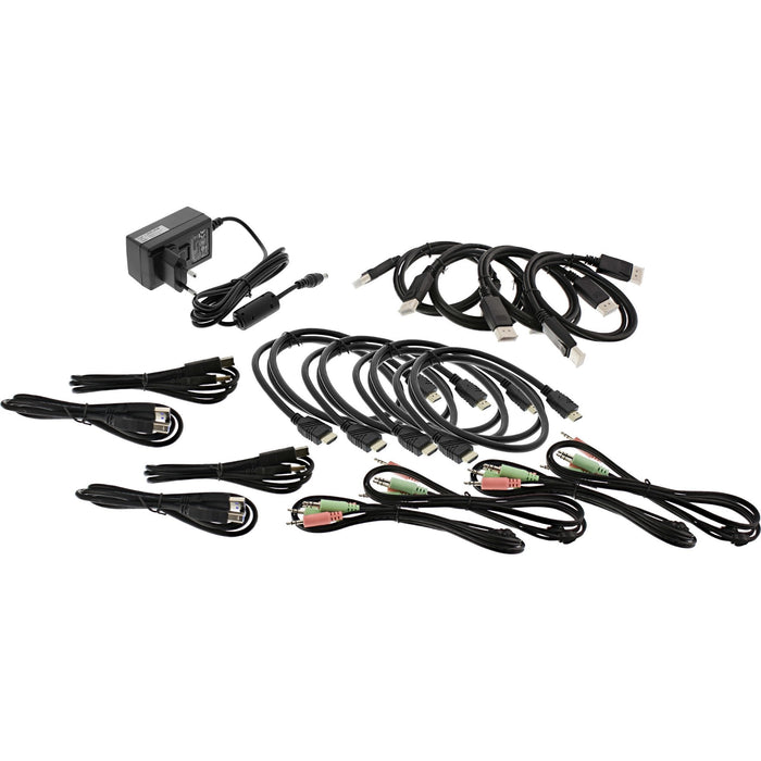 Switch Kvm Inline, 4 Puertos, Monitor Doble, Dp 1.2+Hdmi 2.0, 4k, Usb 3.0, Audio