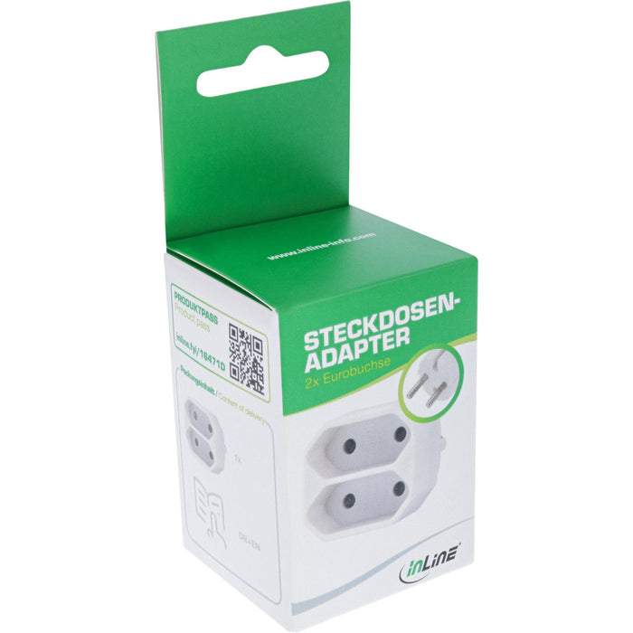 Inline® Power Adapter, Earthing Contact Plug A 2x Euro Socket, White