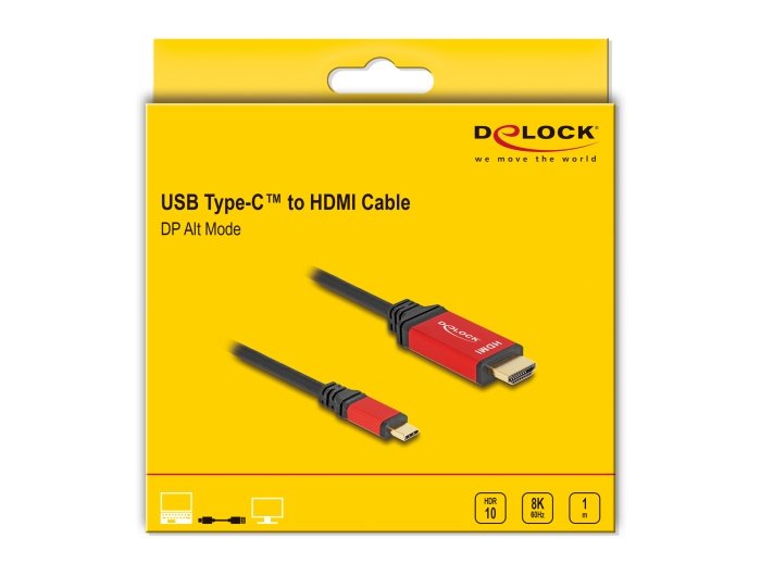 Delock 80095 Cable Usb Type-C A Hdmi (Modo Dp Alt) 8k 60 Hz Con Función Hdr 1 M Rojo