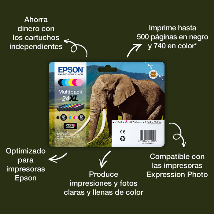 EAN 8715946625485 - Epson Elephant C13T24344012 cartucho de tinta 1 pieza(s) Original High (L) Yield Amarillo imagen 2