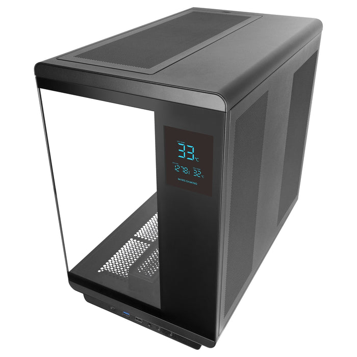 Caja Pc  Atx Mars Gaming Mc-Revmax Pantalla Lcd 11.8" Cristal Templado 4x Ventiladores Argb Negro
