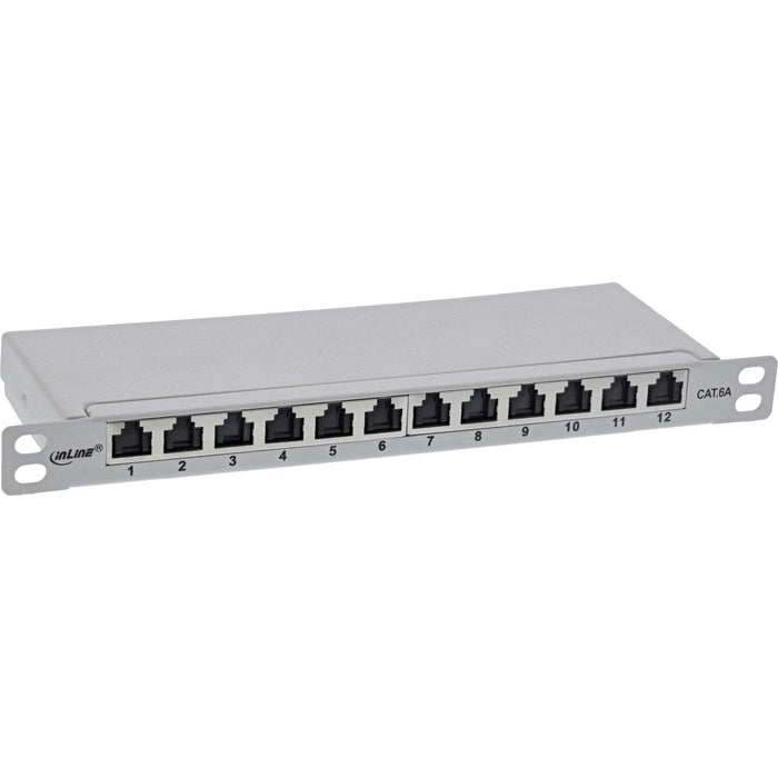 Inline® 10" Patch Panel Cat.6a 0.5u 12-Port, With Dust Projoection, Gris
