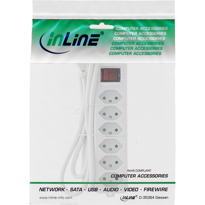 Regleta Inline Suiza, 6 Contactos, Con Interruptor, 1,5m, Blanca