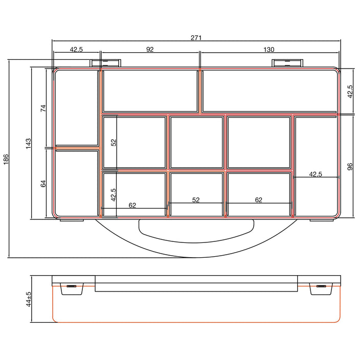 Inline® Small Components Box, 11 Compartments, 271x186x40mm, Orange