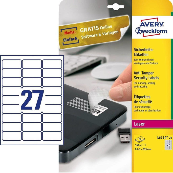 Avery Zweckform L6114-20 Self-Adhesive Label White Rounded Rectangle Permanent 540 Pc(S)