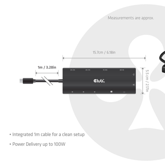 Club3d Usb-C 12in1-Hub >3xhdmi/3xusb-C/Usb/Lan 8k30hz Pd140w Retail