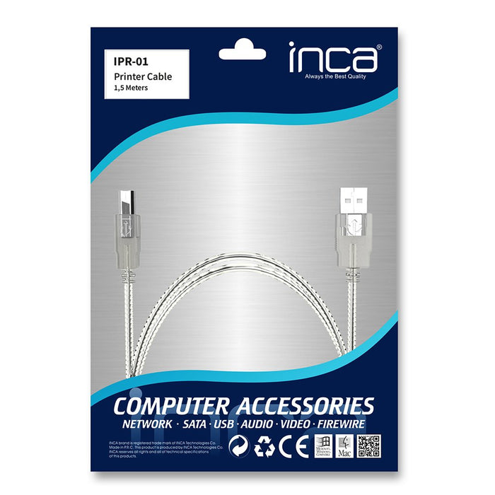 Inca Druckercable Usb-A2.0->Anschluss Drucker 1.50m Transp.