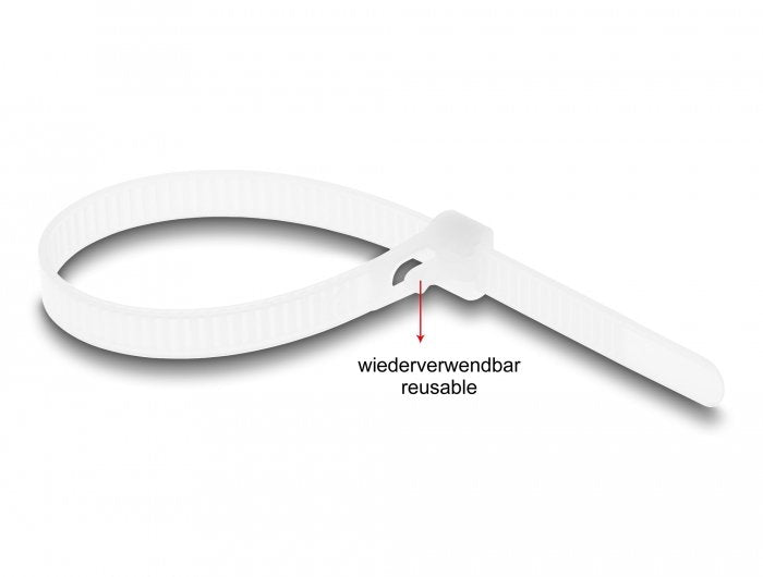 Delock Cablebinder Wiederverwendbar L 150 X B 7,2 Mm 100 Stück Weiss