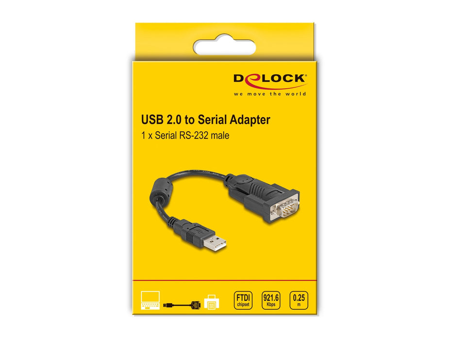Delock 61549 Adaptador Usb 2.0 Tipo-A A 1 X Serie Rs-232 D-Sub 9 Pines Macho Con Núcleo De Ferrita 0,25 M