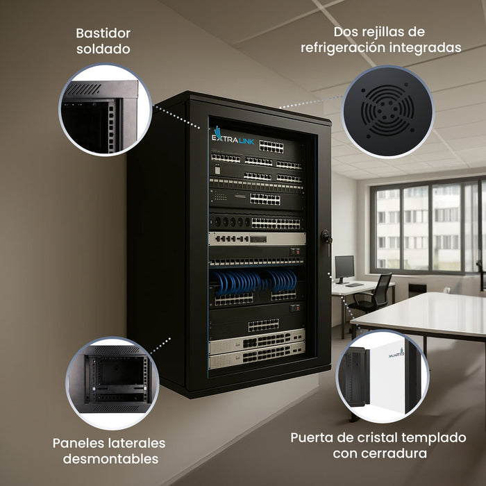 EAN 5903148914329 - Extralink szafa wisz 19\" 15U 450mm d szklane czarna Bastidor de pared imagen 9