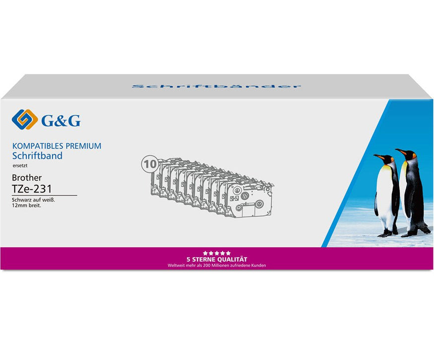 G&G 10 Cintas Para Etiquetadora Compatible Con Brother Tze-231