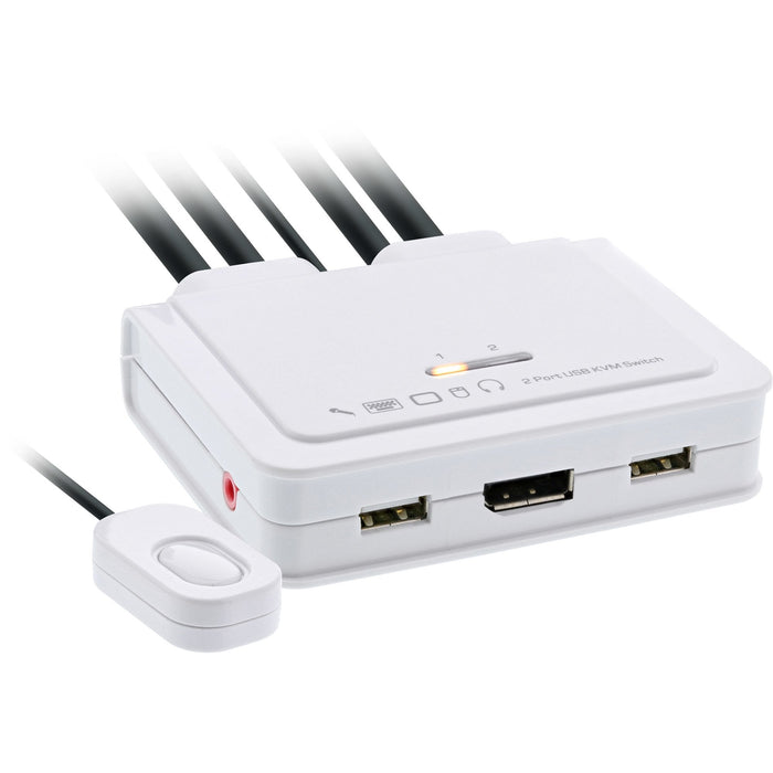 Switch Kvm Inline, 2 Puertos, Usb-C A Displayport 1.2, 4k, Con Audio, Cable Integrado