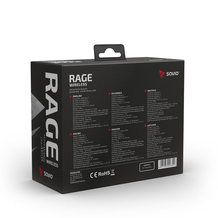 EAN 5901986046899 - Savio RAGE WIRELESS - gamepad - tradlo Negro USB Analógico PC, Playstation 3 imagen 10
