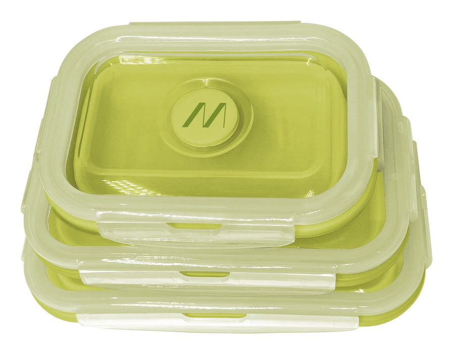 Muitomas, Juego De Fiambreras De Silicona Plegables Para Alimentos, 3 Tamaños, Color Verde Salvia