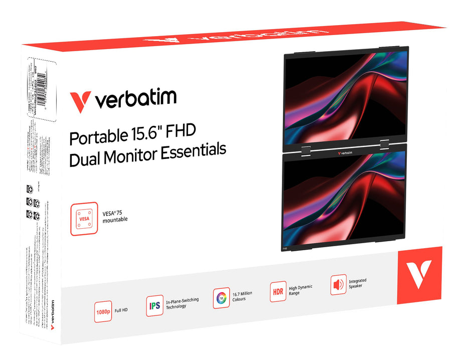 EAN 23942324034 - Verbatim Portable 15.6" FHD Dual Monitor Essentials Monitor portátil Negro 39,6 cm (15.6") LCD 1920 x 1080  imagen 3