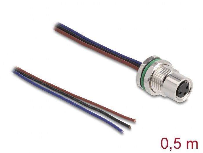 Delock M8 Einbaucable A-Kodiert 3 Pin H. Para Panel 0,5 M