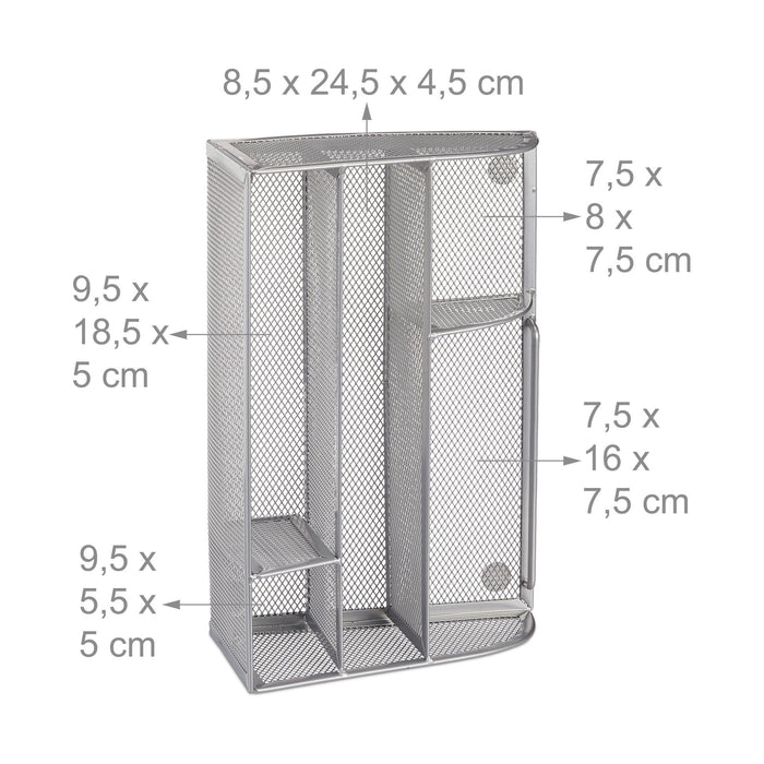 Relaxdays Escritorio-Organizer 5 Compartimentos, Metal Plateado