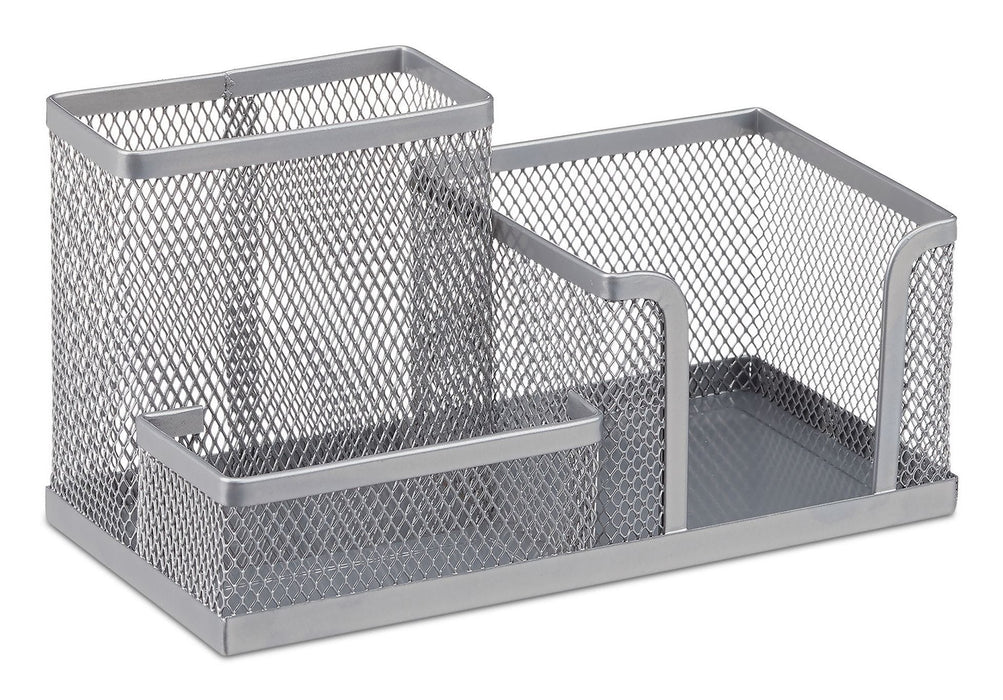 Relaxdays Escritorio-Organizer 3 Compartimentos, Metal Plateado