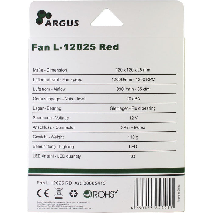 EAN 4260455642057 - Inter-Tech L-12025 Carcasa del ordenador Ventilador 12 cm Negro, Rojo imagen 5