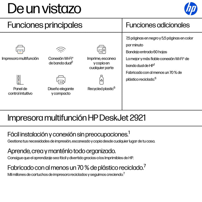 EAN 0198828789822 - HP DeskJet 2921 Inyección de tinta térmica A4 4800 x 1200 DPI 7,5 ppm Wifi imagen 3
