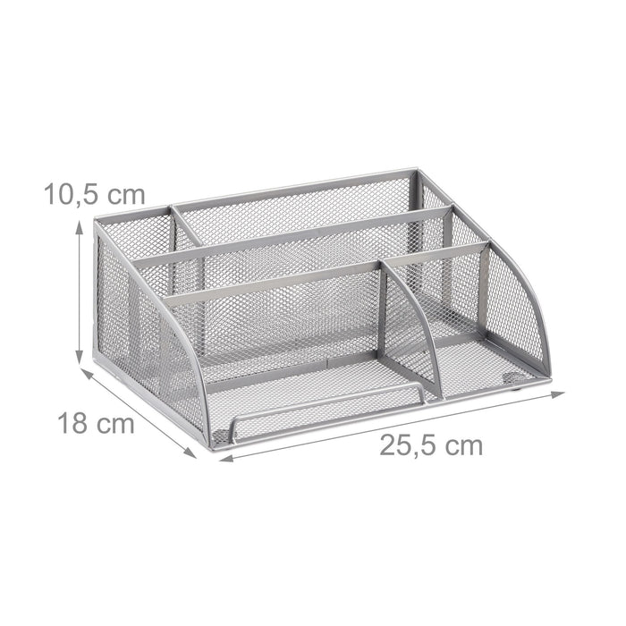 Relaxdays Escritorio-Organizer 5 Compartimentos, Metal Plateado