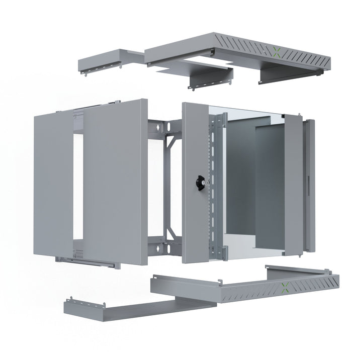 Armario De Pared X-Rack De 19" Con Puerta De Vidrio De 400-600 Mm, 12u, Color Gris.