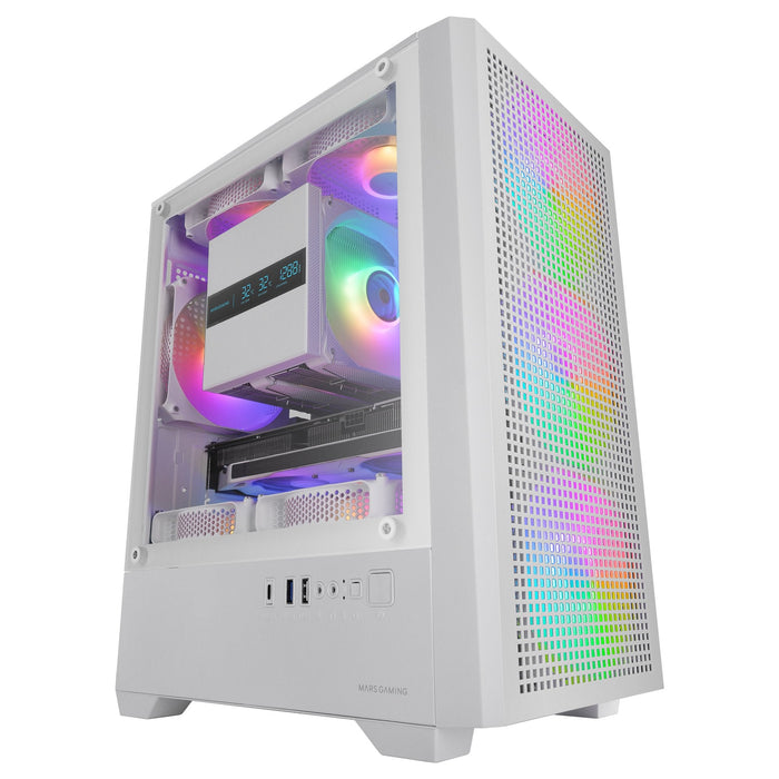 Caja Pc  Micro Atx Mars Gaming Mc-Vectorw Gpu Max 282mm Cristal Templado Mesh Argb Usb-C Blanco
