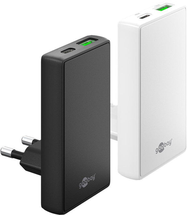 Goobay Usb-C Pd Gan Cargador Rápido Dual 90° Flat (45 W) Blanco