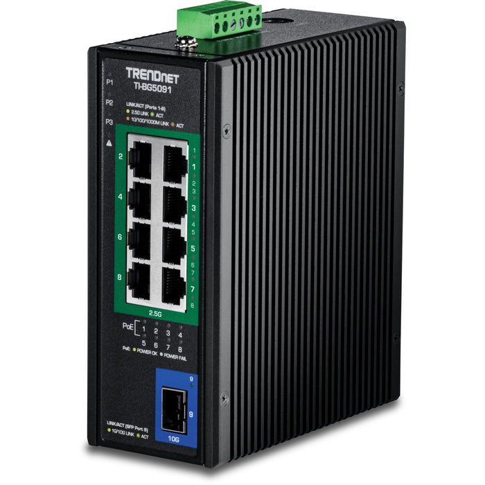 Trendnet Industrial Switch 9-Port 2.5g Poe++ 1sfp+ Din-Rail