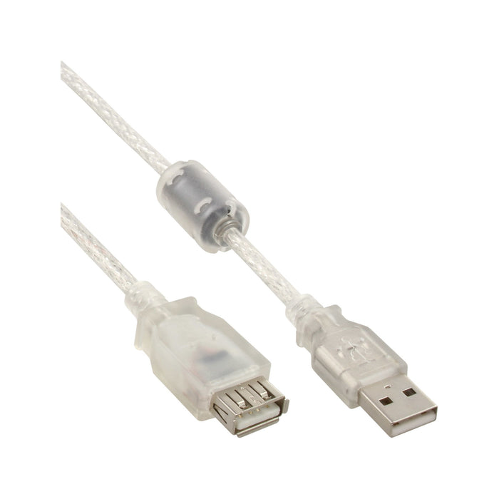 Cable Alargador Inline Usb 2.0 Transparente Tipo A A A Hembra + Inductancia De Ferrita 1m