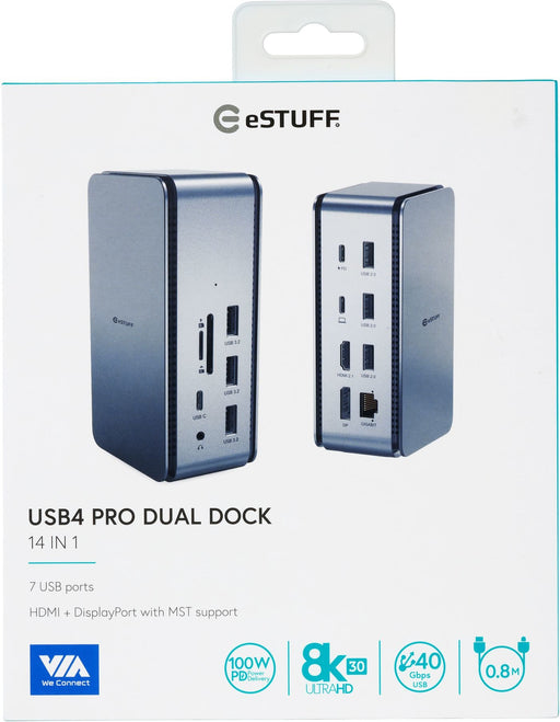EAN 5704174646310 - eSTUFF ES623015 base para portátil y replicador de puertos Alámbrico USB4 Aluminio, Negro imagen 2