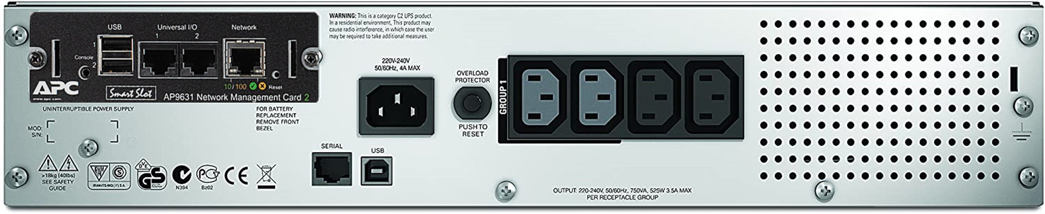 Sai Apc Smart-Ups 750va, Línea Interactiva, 750 Va, 500 W, Seno, 151 V, 302 V