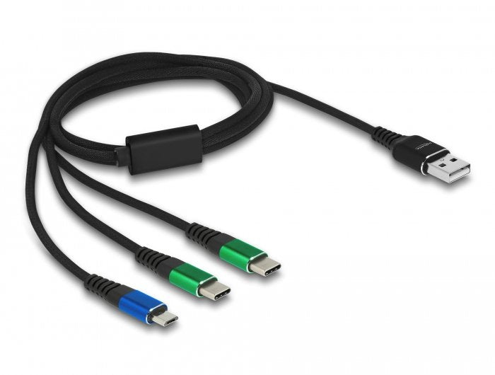 Delock Usb Ladecable 3 In 1 Typ-A Zu Micro Usb   2 X Usb Type-C 1 M