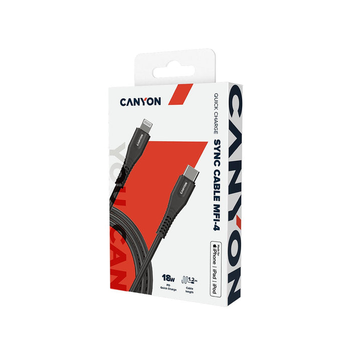 Canyon Cable Mfi-4 Type-C To Lightning 1.2m Black