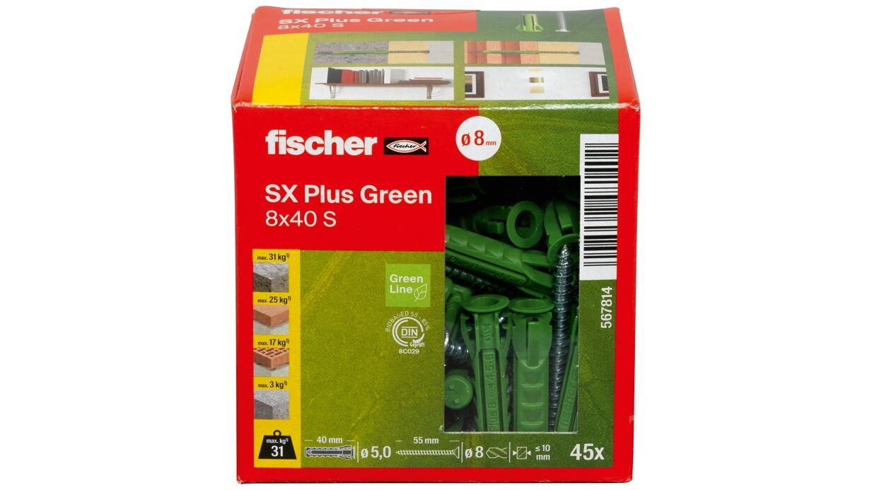 EAN 4048962481402 - Fischer 567814 tornillo de anclaje y taco 45 pieza(s) Juego de enchufes de pared y tornillos 40 mm imagen 4