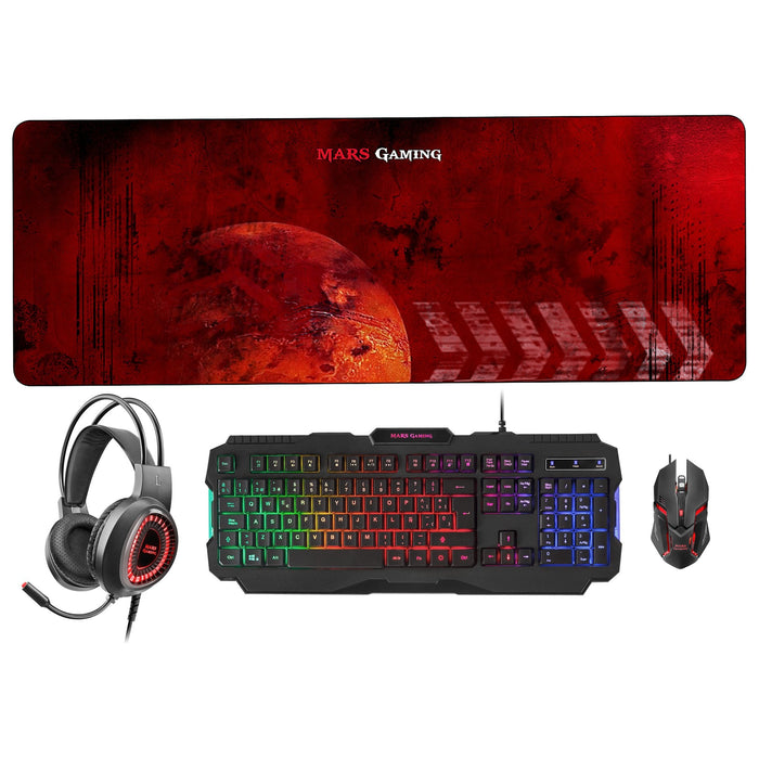 Mars Gaming Mcprgb2 Combo Gaming - Teclado Rgb Rainbow - Raton 4000dpi Rgb Flow - Auriculares Rgb Flow - Alfombrilla
