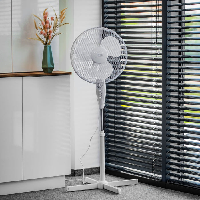 Ventilador De Pie Teesa Tsa8021 Con Temporizador, Blanco