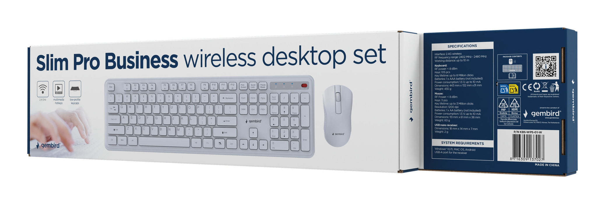 Gembird Slim Pro Business Wireless Desktop Set Blanco Us Layout