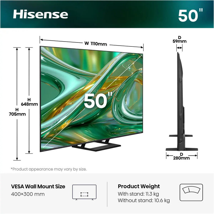EAN 6942351434391 - Hisense 50E8S 127 cm (50") 4K Ultra HD Smart TV Wifi Negro imagen 5