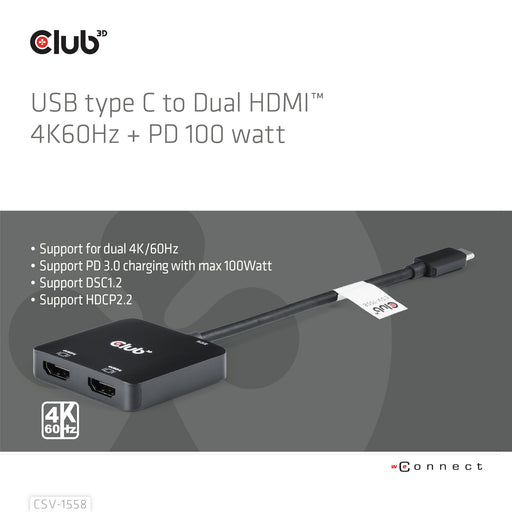 EAN 8719214472979 - CLUB3D CSV-1558 divisor de video USB Tipo C 2x HDMI imagen 2