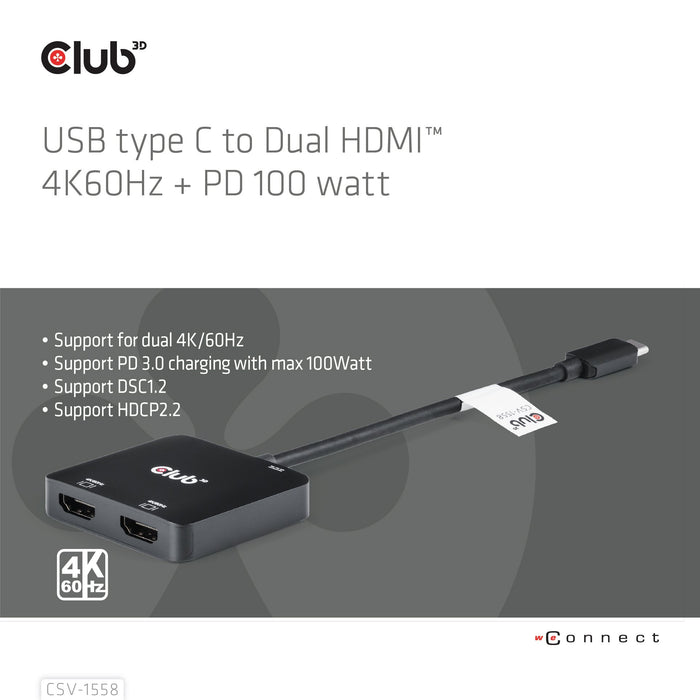 EAN 8719214472979 - CLUB3D CSV-1558 divisor de video USB Tipo C 2x HDMI imagen 2