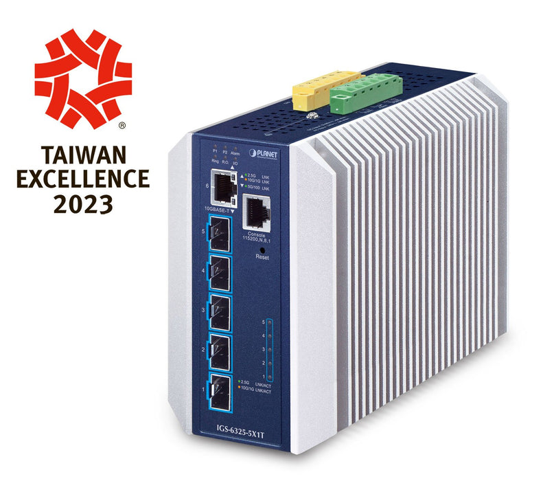 EAN 0847690010366 - PLANET Industrial Layer 3 5-Port Gestionado L3 10G Ethernet (100/1000/10000) Aluminio, Azul imagen 1
