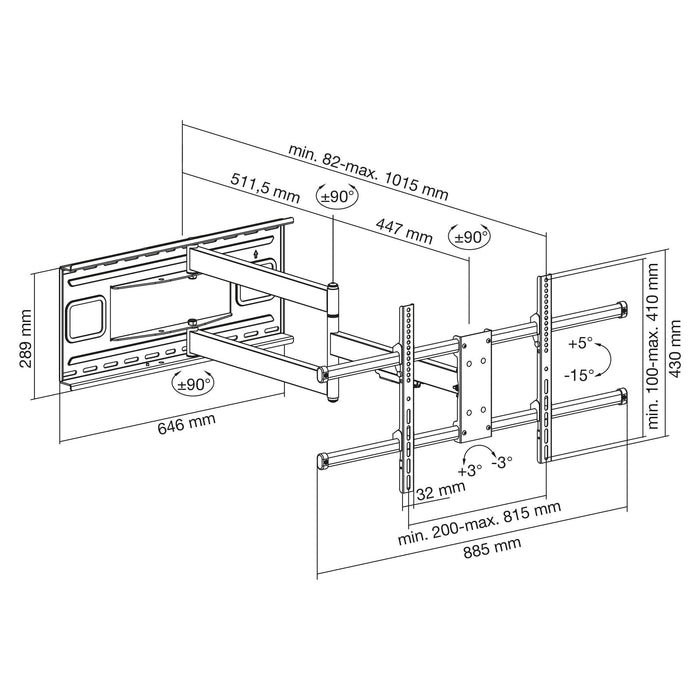 Soporte De Pared Para Tv De Movimiento Completo Inline Xl-Arm, Para Televisores De Pantalla Plana De 43"-80", Máx. 50kg